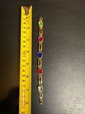 Goldtone Multicolor Gemstone Link Bracelet - Pink, Green, Blue, Red, Light Blue